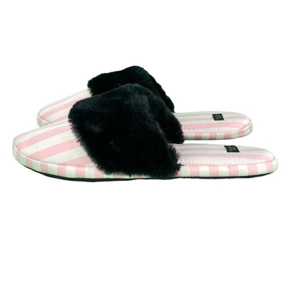 Victoria's Secret Shoes - Victoria’s Secret Classic Pink and Black Faux Fur Close Toed Slippers